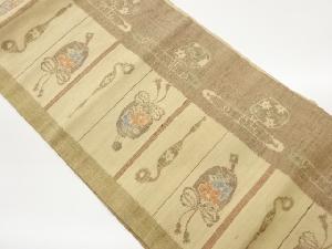 手織り紬変わり横段に抽象模様織出し名古屋帯